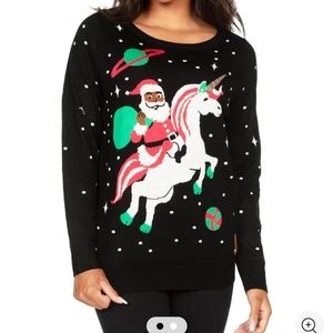NWT Black Santa Tipsy Elves Size Small Ugly Sweater unicorn space Christmas